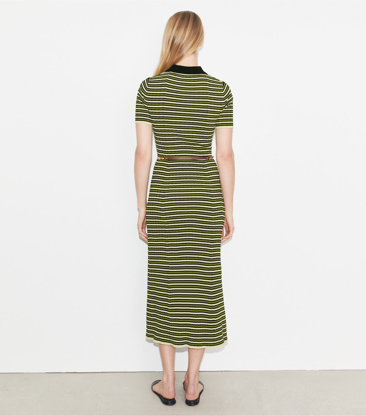 Tory Burch Stripe Knit Polo Dress - Deep Walnut