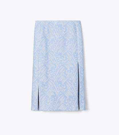 Tory Burch Silk Jacquard Skirt - Light Blue Wispy Flower