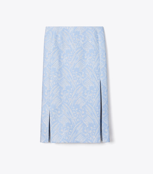 Tory Burch Silk Jacquard Skirt - Light Blue Wispy Flower