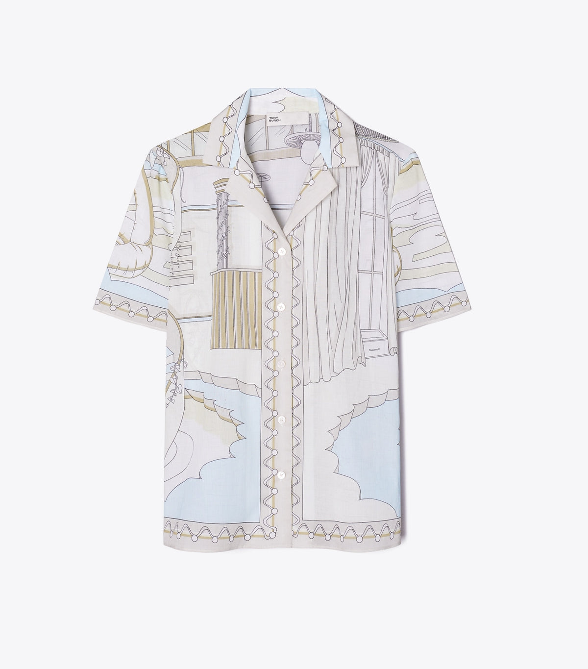 Tory Burch Printed Camp Shirt - The Pool Beige