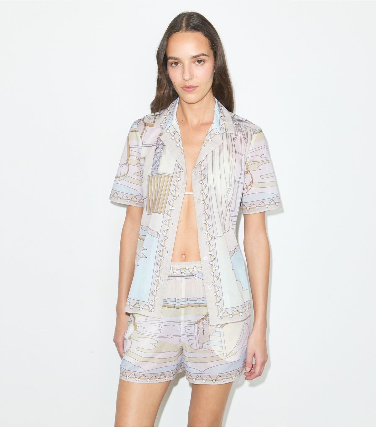 Tory Burch Printed Camp Shirt - The Pool Beige
