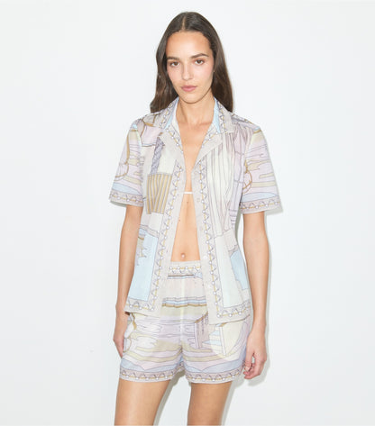 Tory Burch Printed Camp Shirt - The Pool Beige