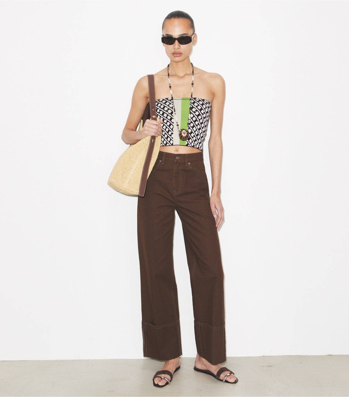 Tory Burch Jacquard Bandeau Top - Ivory / Dark Red / Green