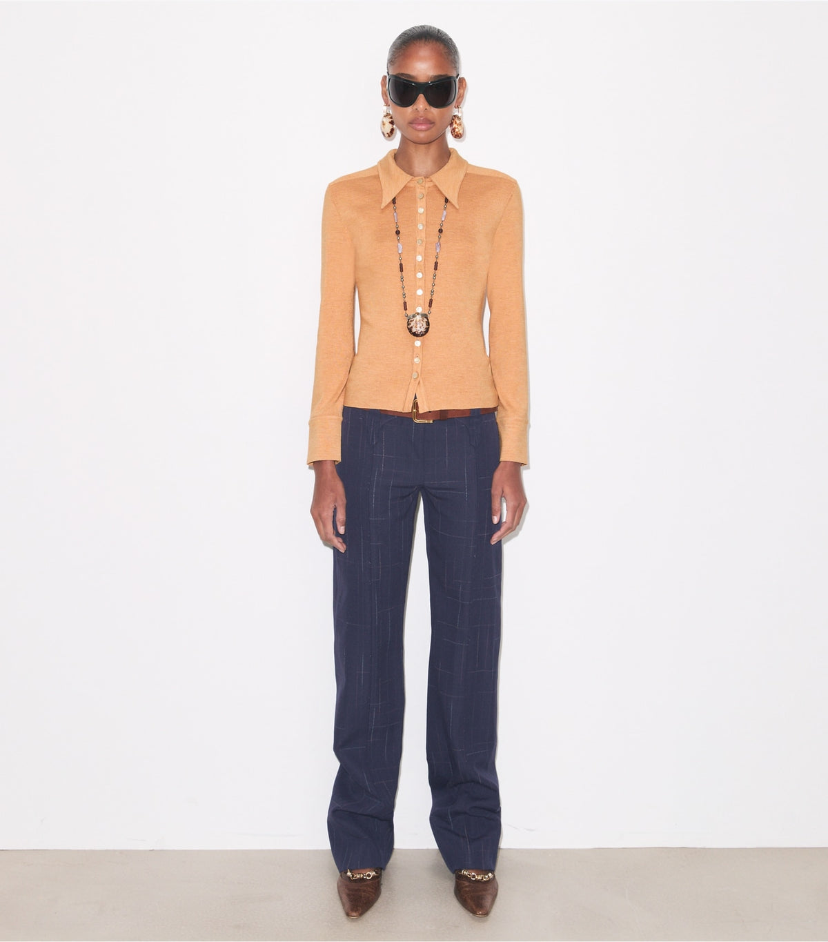 Tory Burch Silk Polo Cardigan - Apricot