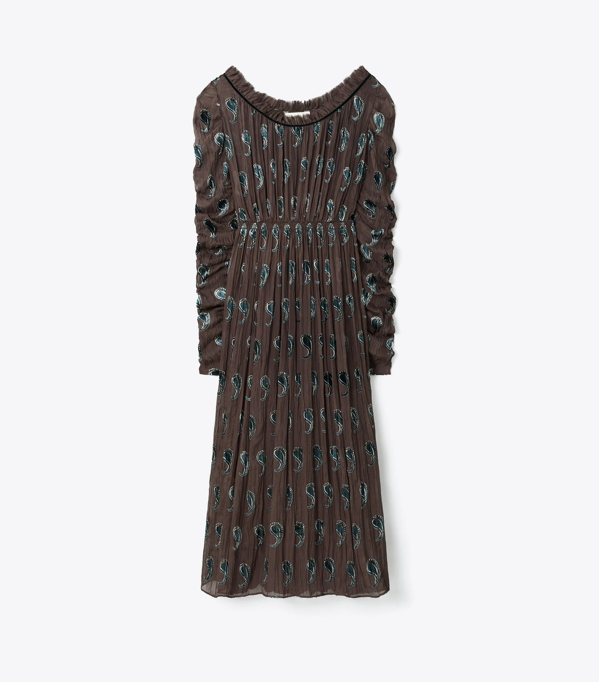 Tory Burch Ruched Velvet Dress - Brown Paisley
