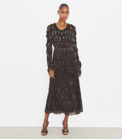 Tory Burch Ruched Velvet Dress - Brown Paisley