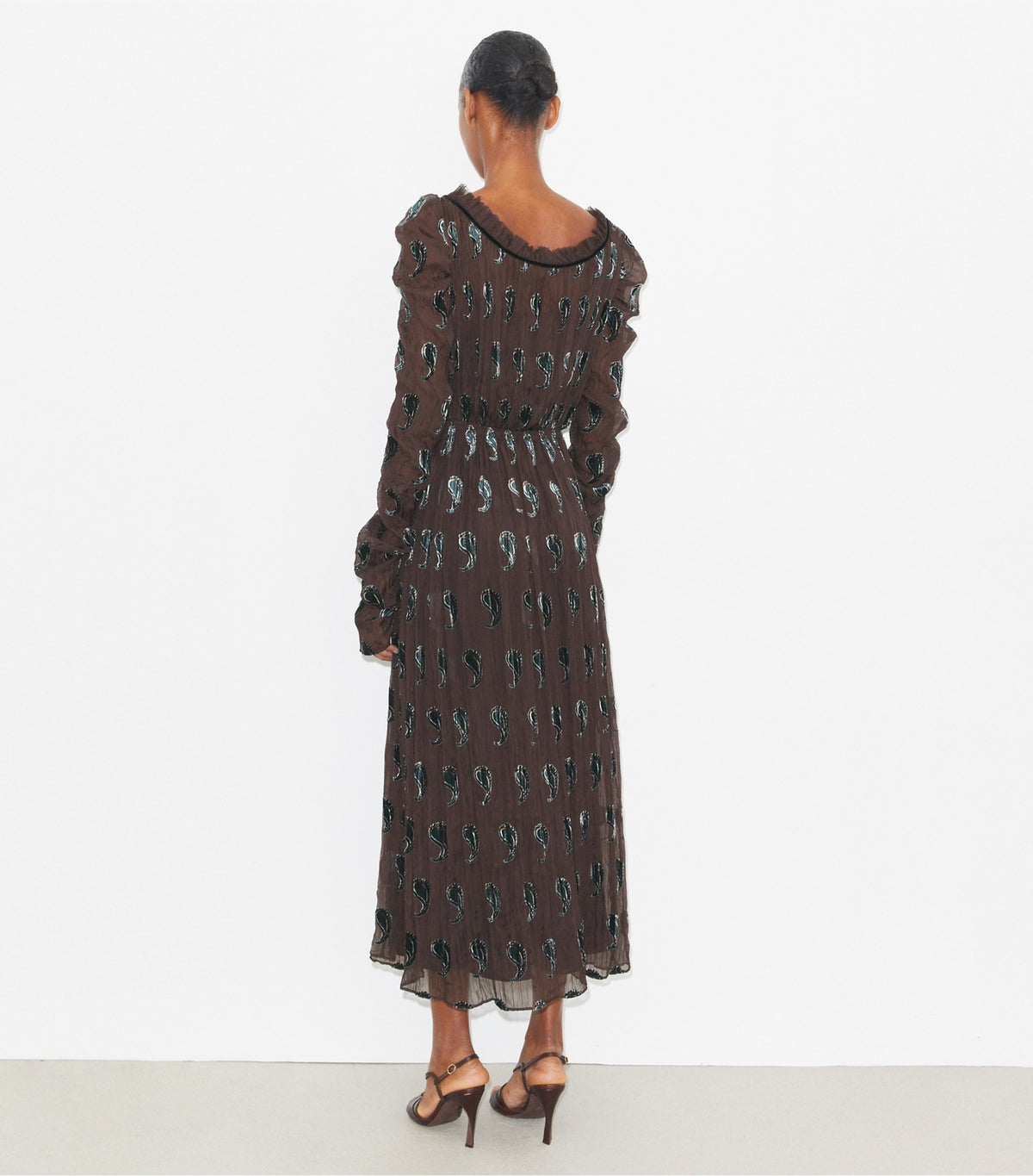 Tory Burch Ruched Velvet Dress - Brown Paisley