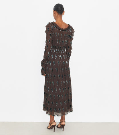 Tory Burch Ruched Velvet Dress - Brown Paisley
