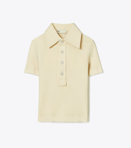 Tory Burch Viscose Ribbed Polo Sweater - Stone