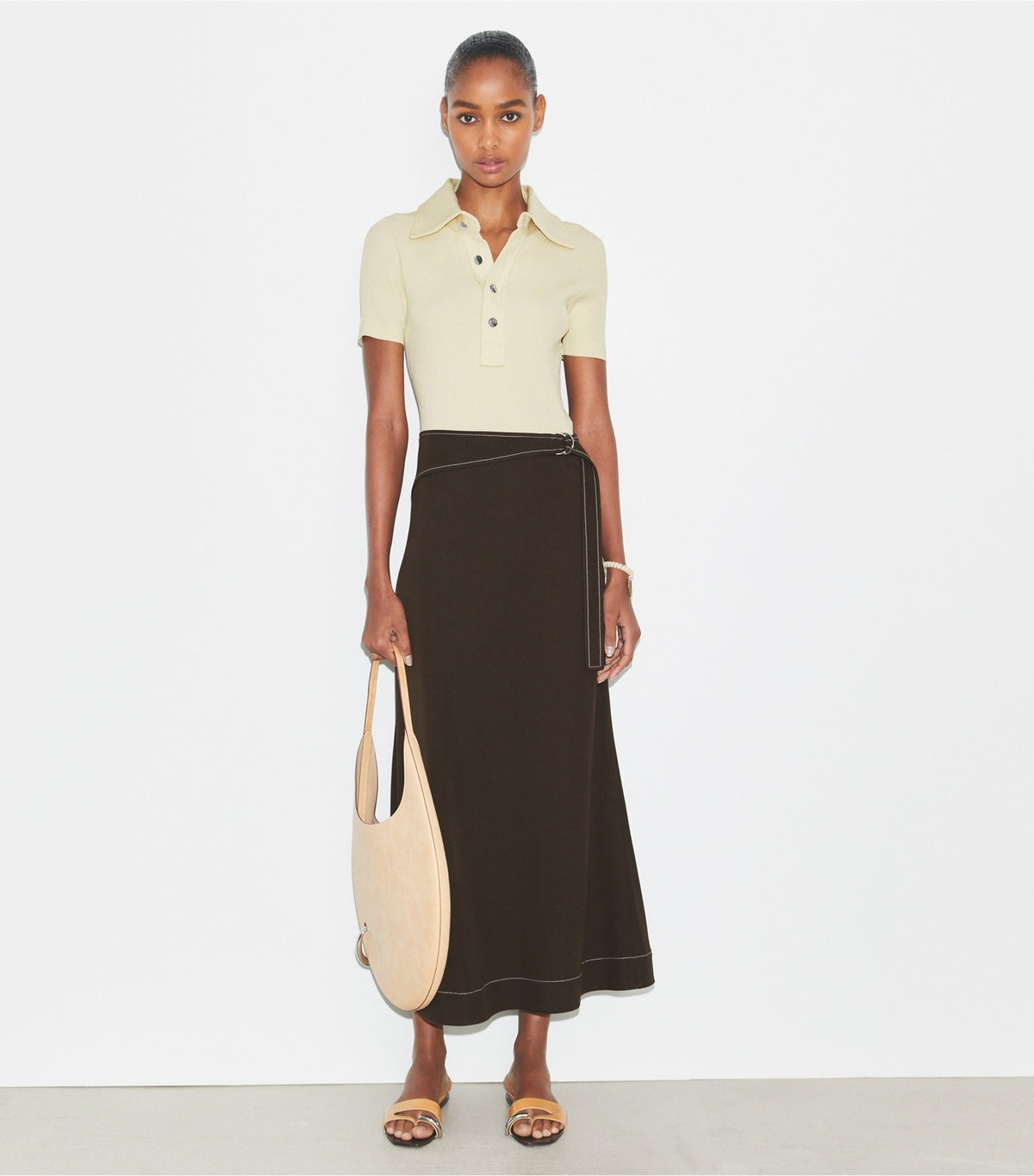Tory Burch Viscose Ribbed Polo Sweater - Stone