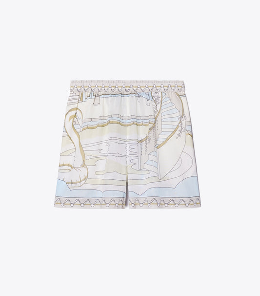 Tory Burch Printed Camp Shorts - The Pool Beige