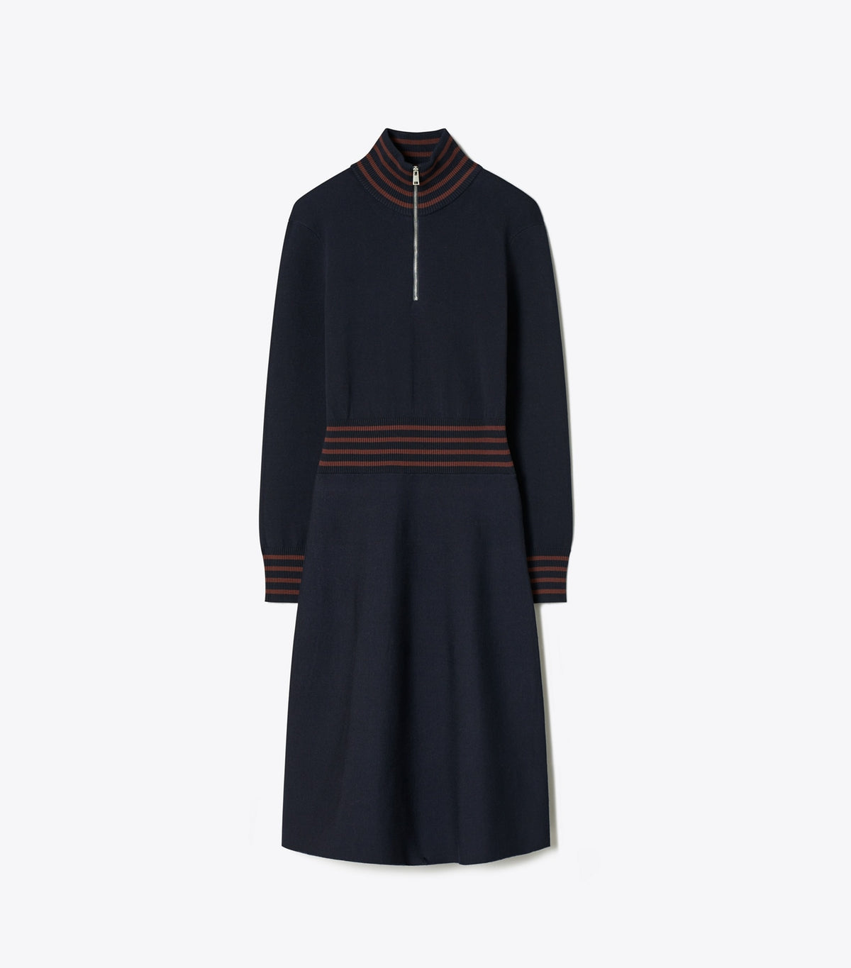 Tory Burch A-Line Turtleneck Zip Dress - Medium Navy / Dark Sangria