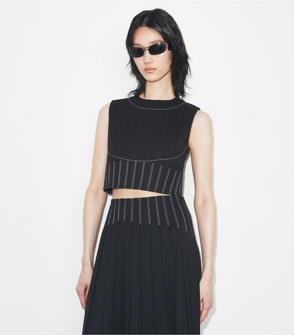 Tory Burch Wool Twill Pleated Top - Black