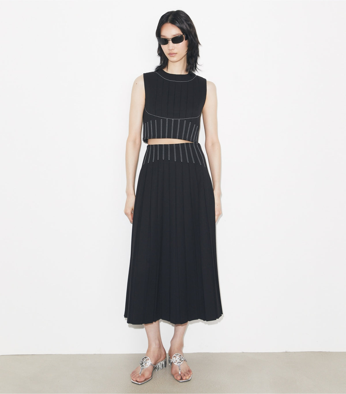 Tory Burch Wool Twill Pleated Top - Black