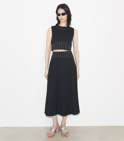 Tory Burch Wool Twill Pleated Top - Black