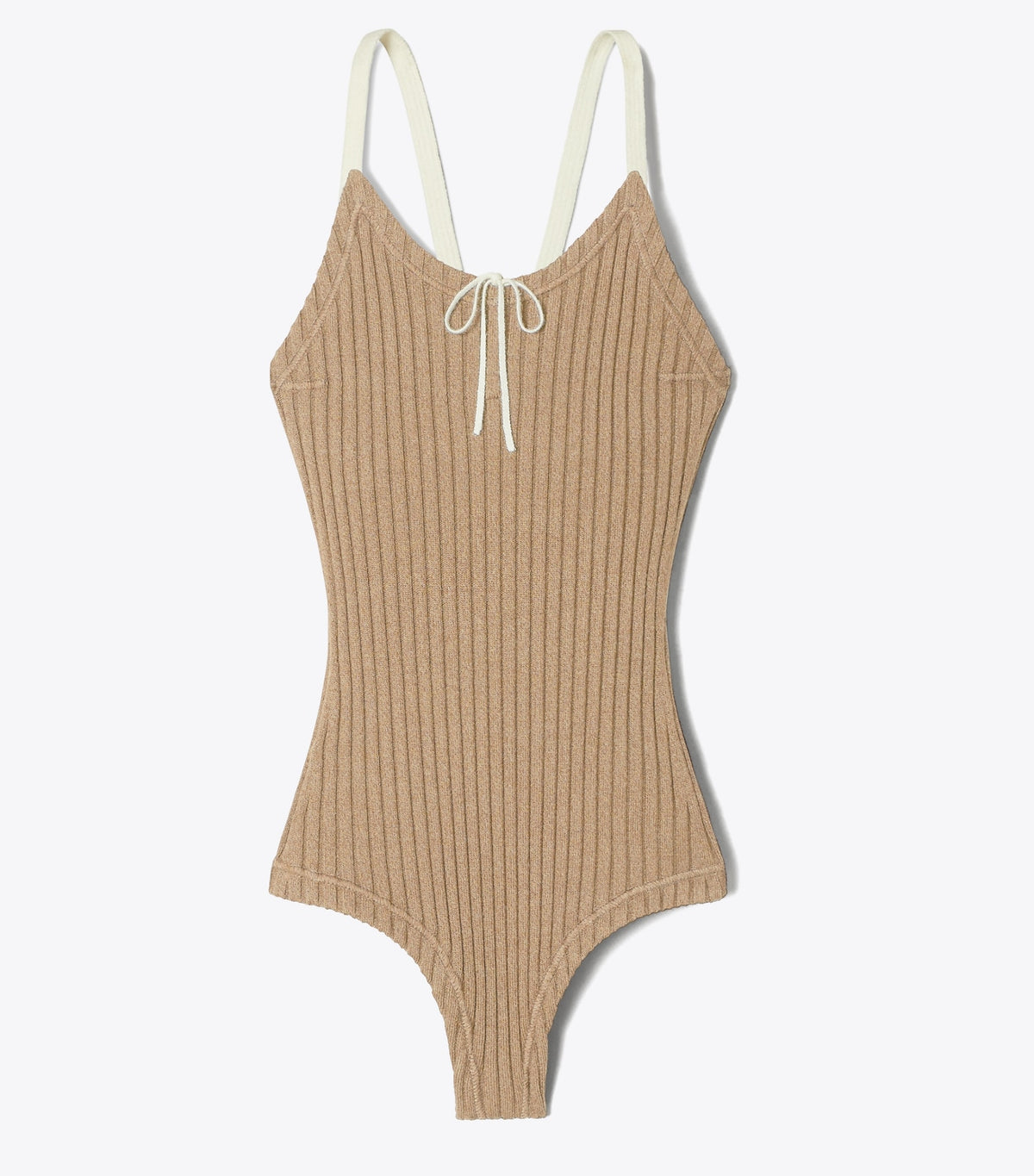 Tory Burch Colorblock Ribbed Bodysuit - Putty