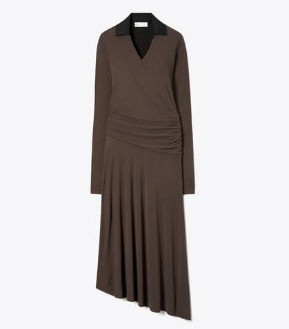 Tory Burch Jersey Collared Dress - Dark Mocha