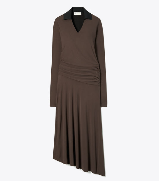 Tory Burch Jersey Collared Dress - Dark Mocha
