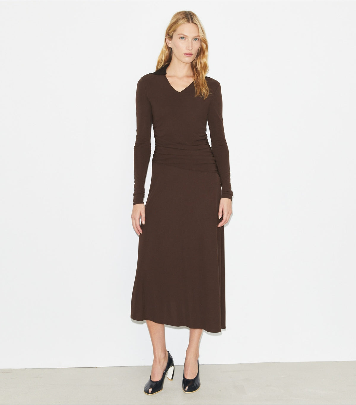 Tory Burch Jersey Collared Dress - Dark Mocha