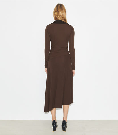 Tory Burch Jersey Collared Dress - Dark Mocha