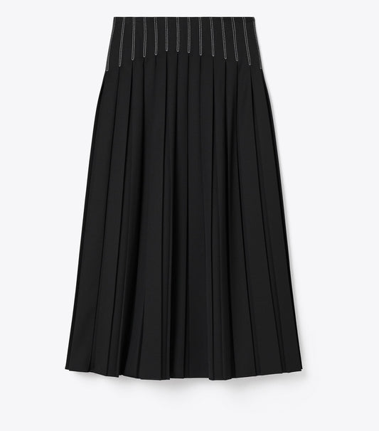 Tory Burch Wool Twill Pleated Skirt - Black