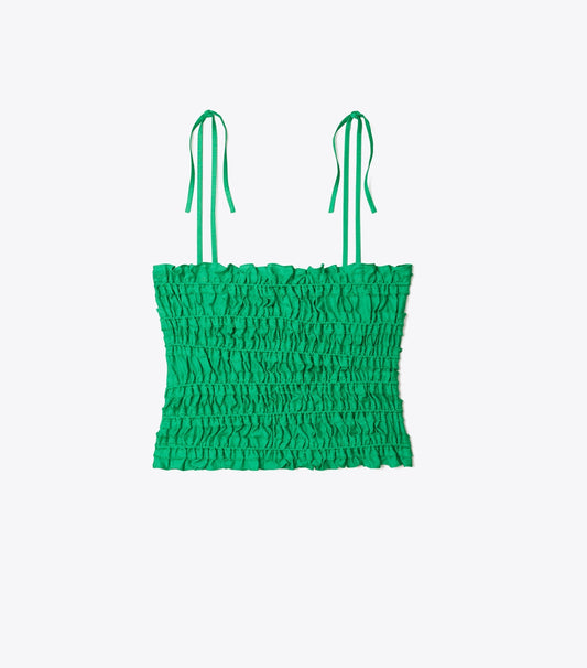 Tory Burch Smocked Viscose Top - Spring Jade