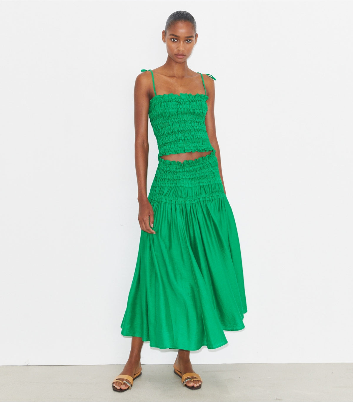 Tory Burch Smocked Viscose Top - Spring Jade