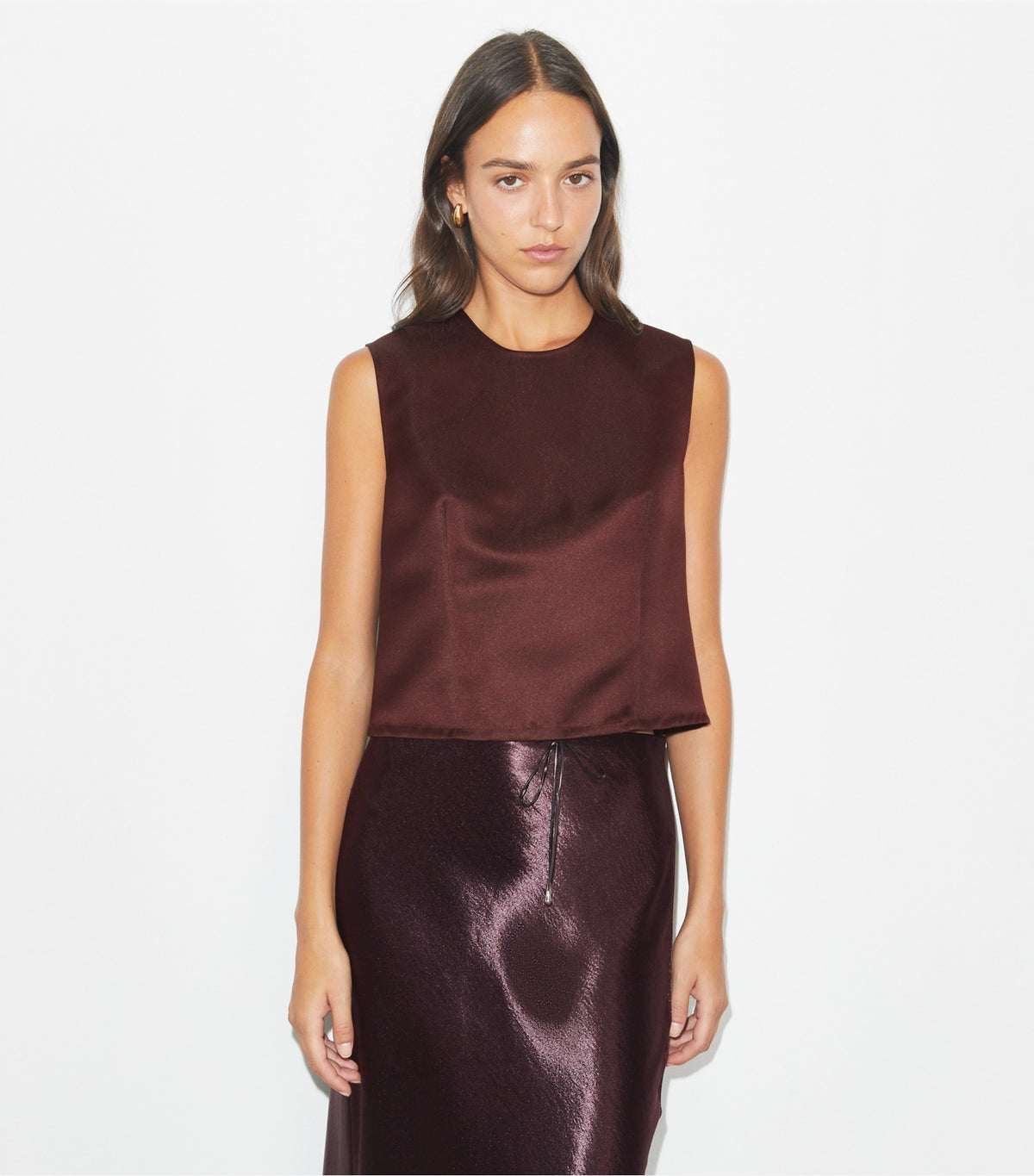 Tory Burch Satin Shell Top - Dark Sangria