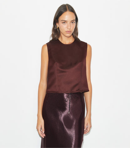 Tory Burch Satin Shell Top - Dark Sangria