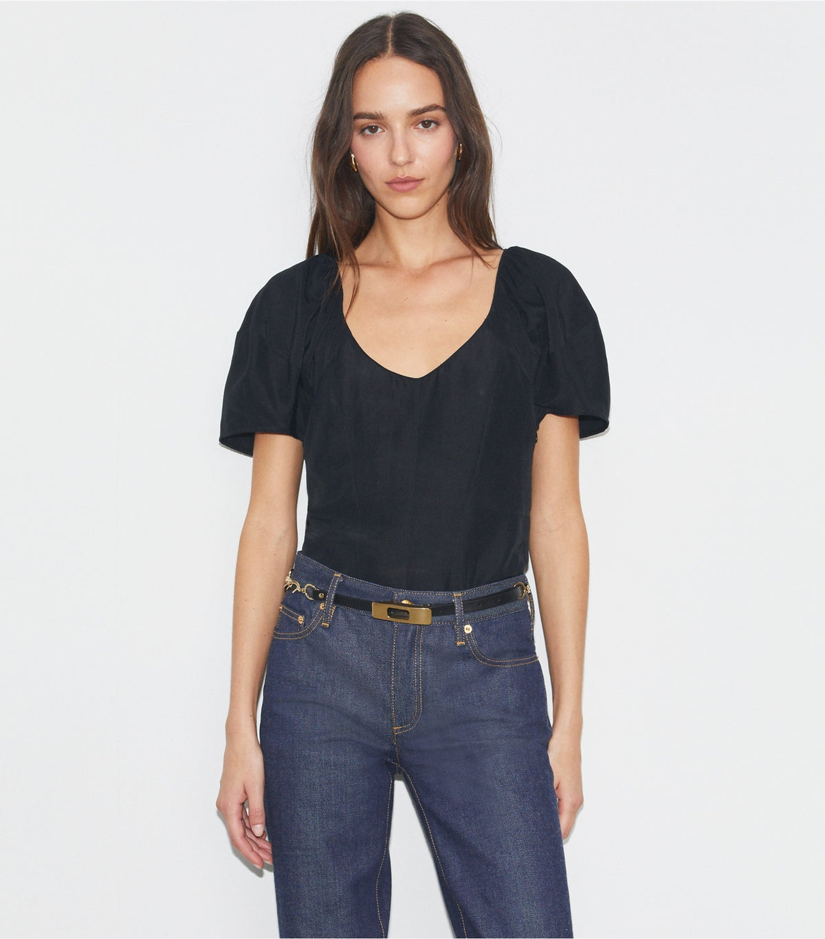 Tory Burch Balloon Sleeve Viscose Top - Black