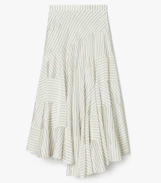 Tory Burch Asymmetrical Viscose Skirt - White/Gray/Black Helios Striped Lining