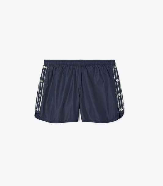 Tory Burch Embroidered Logo Nylon Short - Deep Navy