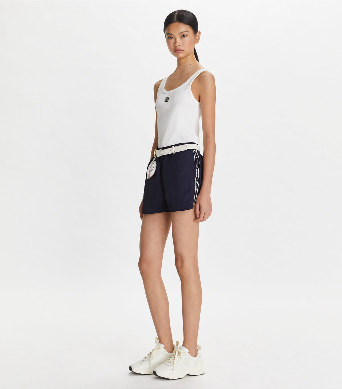Tory Burch Embroidered Logo Nylon Short - Deep Navy