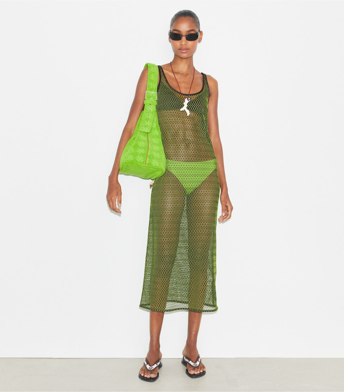 Tory Burch Mesh Dress - Deep Chocolate / Vivid Lime