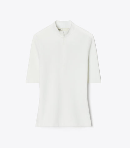 Tory Burch Half-Zip Crewneck Sweater - White