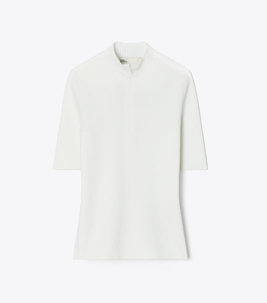 Tory Burch Half-Zip Crewneck Sweater - White