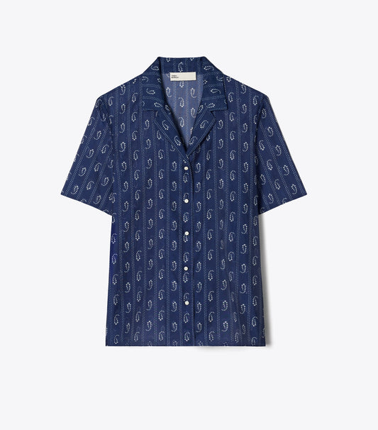 Tory Burch Camp Shirt - Blue Paisley