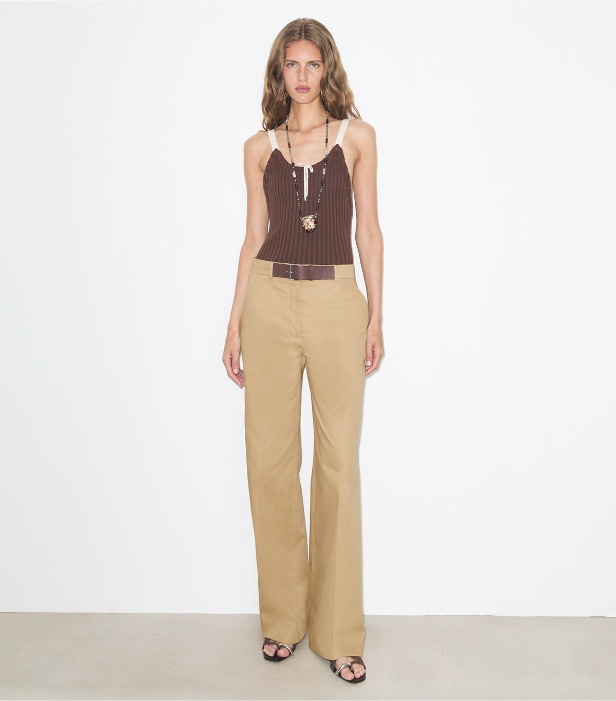 Tory Burch Belted Cotton Pant - Khaki