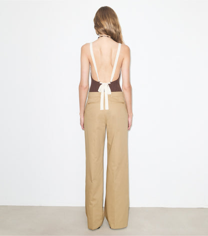 Tory Burch Belted Cotton Pant - Khaki