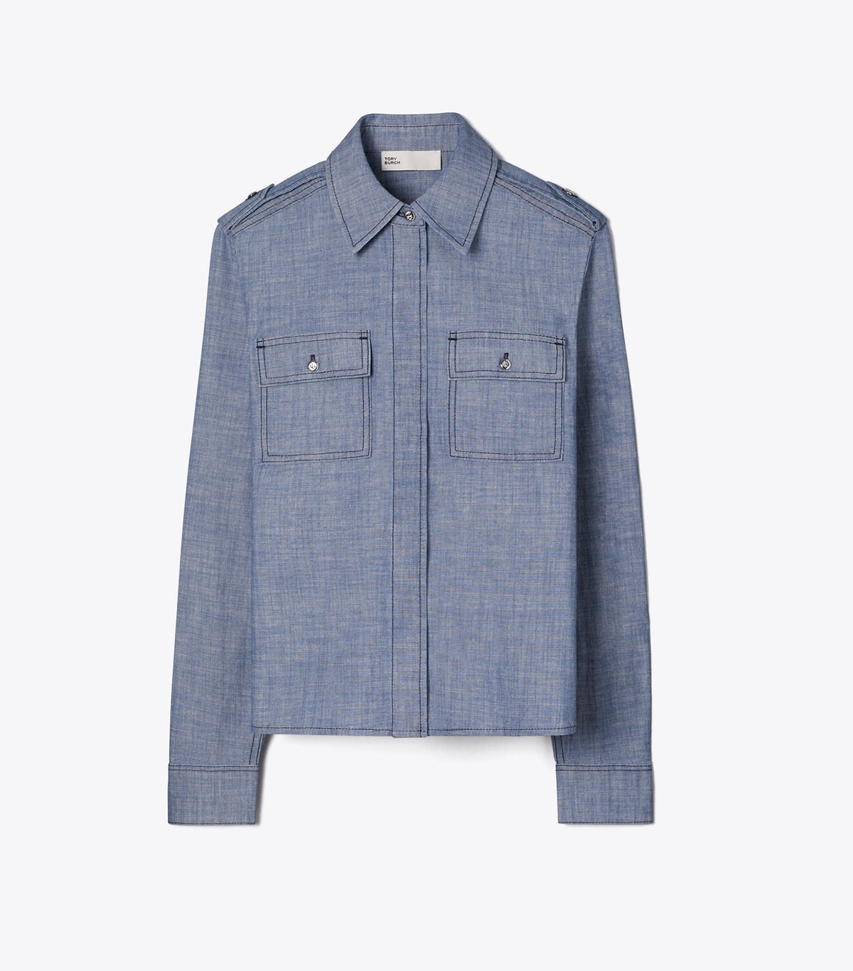 Tory Burch Cotton Camp Shirt - Blue Wash