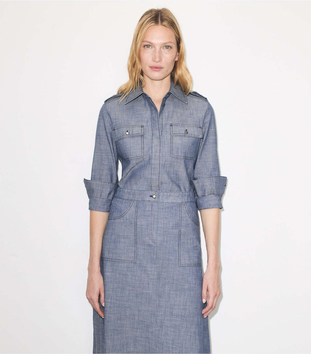 Tory Burch Cotton Camp Shirt - Blue Wash