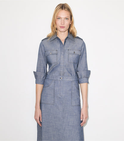 Tory Burch Cotton Camp Shirt - Blue Wash