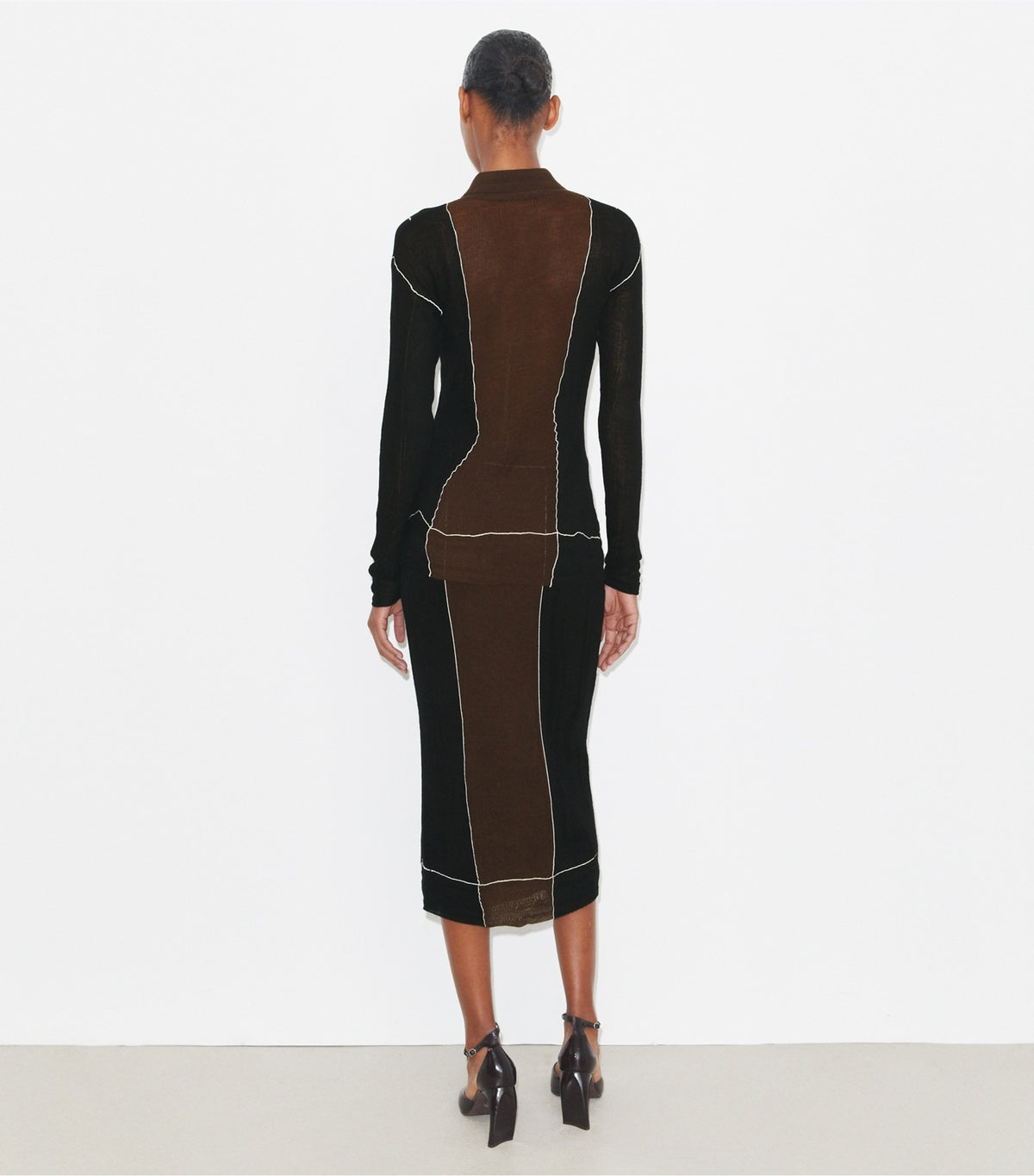 Tory Burch Colorblock Wool Skirt - Black / Chocolate