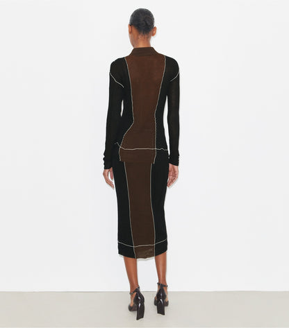 Tory Burch Colorblock Wool Skirt - Black / Chocolate