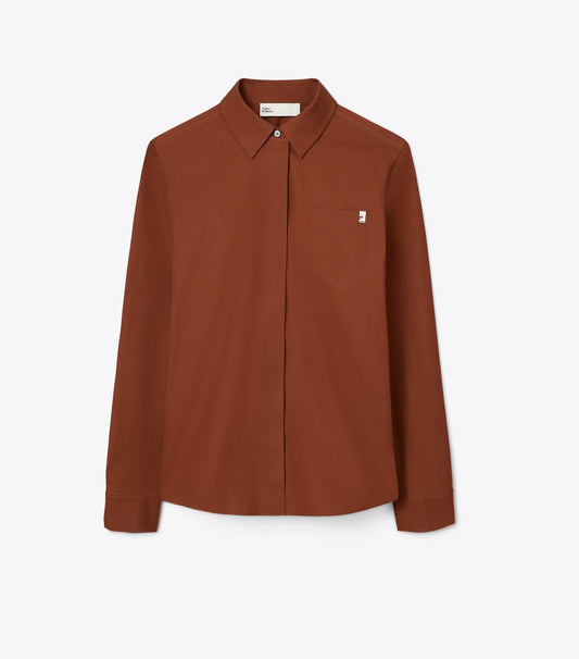 Tory Burch Cotton Poplin Shirt - Rich Manogany