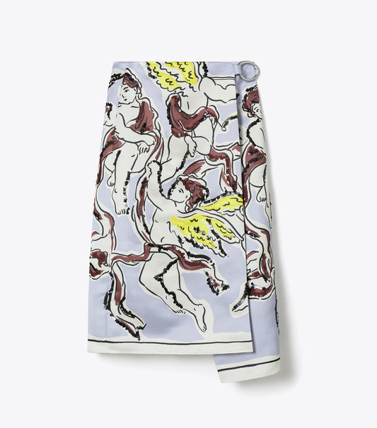 Tory Burch Printed Satin Skirt - Lilac Cherubs