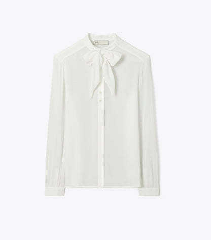 Tory Burch Georgette Bow Blouse - Marshmallow