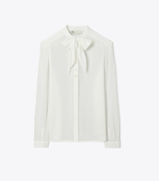 Tory Burch Georgette Bow Blouse - Marshmallow
