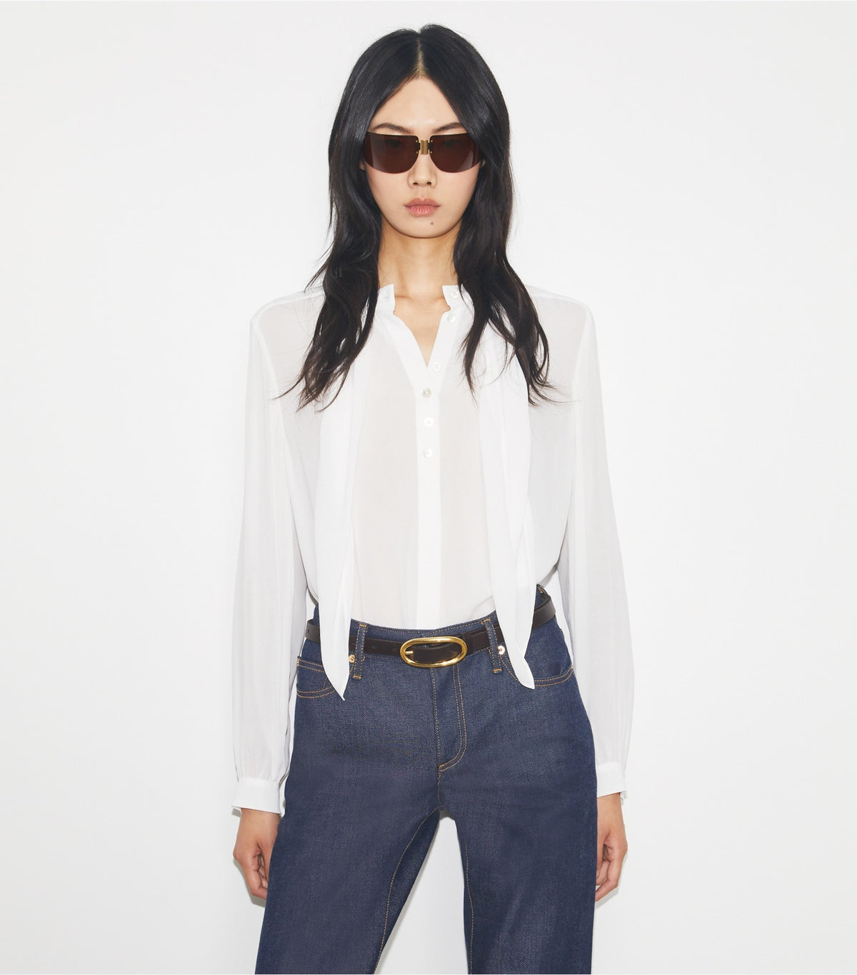 Tory Burch Georgette Bow Blouse - Marshmallow