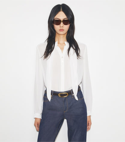 Tory Burch Georgette Bow Blouse - Marshmallow